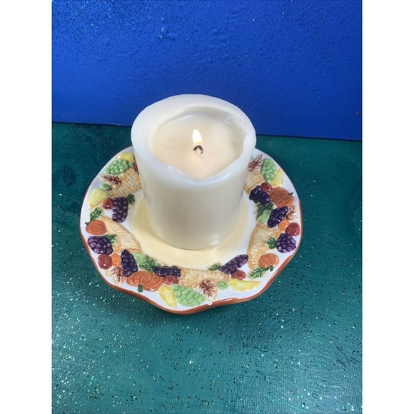 PAC ~ Cornucopia Autumn Decor Four Footed Ceramic Candle Dish ~ YaY! - Picture 7 of 11